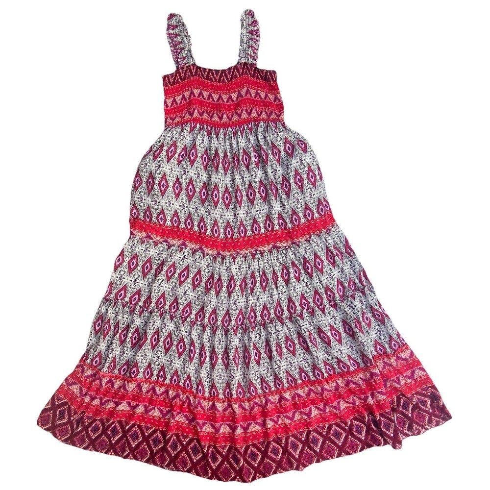 Davi & Dani Maxi Dress Womens M Boho Smocked Tiered Lined Pockets 49” - Picture 2 of 9